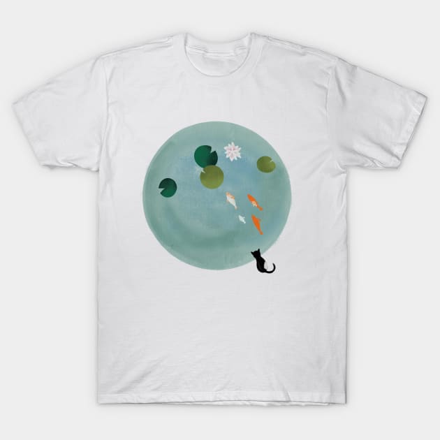 Kitty at a Koi pond T-Shirt by maccm